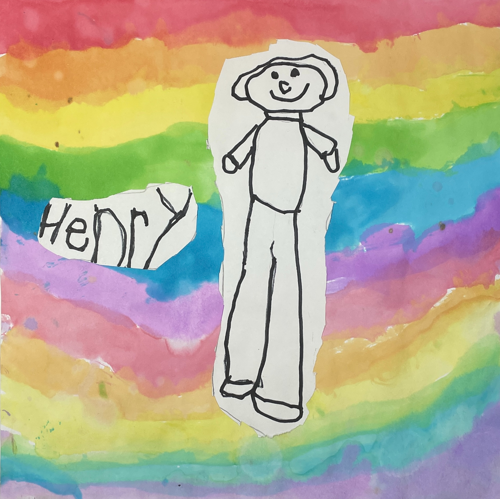 Rainbow Self-Portrait, Henry Lynk, Kindergarten, Rockwell, Watercolors and Sharpie