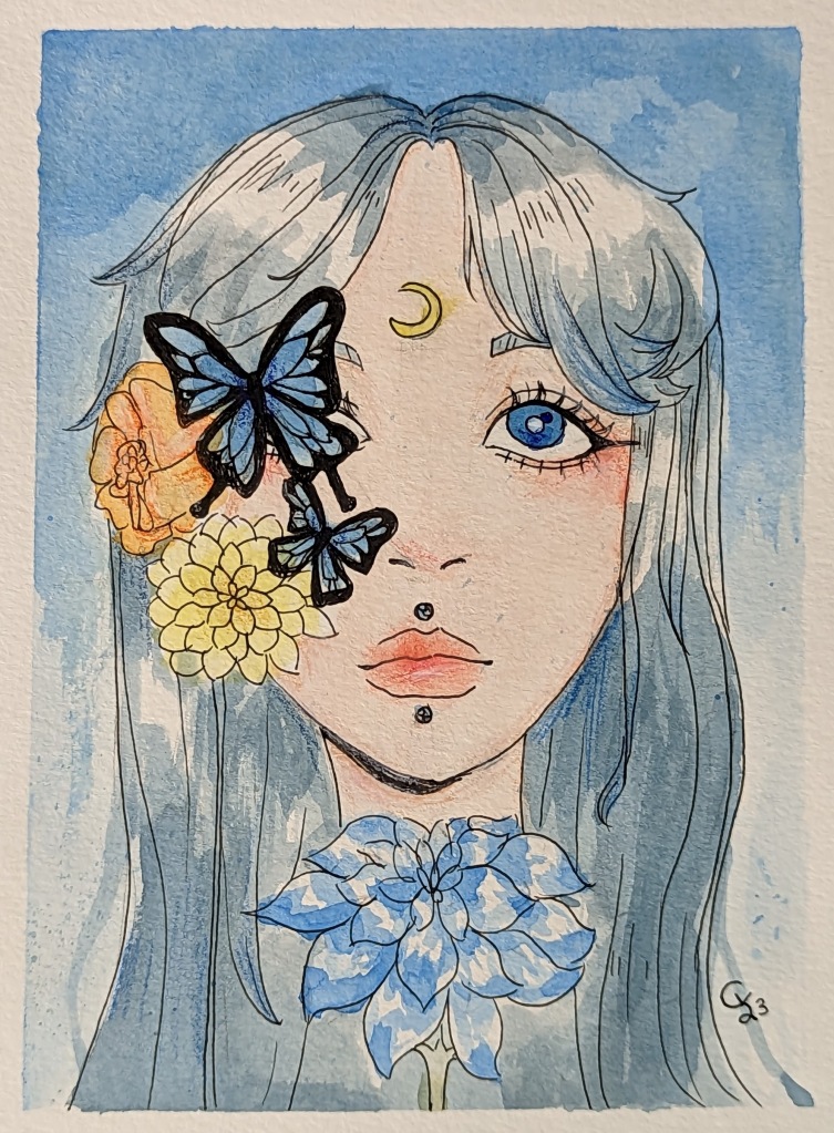 "Lady Blue," Claire Yin, 7th Grade, watercolor & Ink, St. Joe's